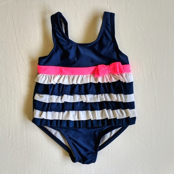 carter's striped tiered ruffle one piece swimsuit 6-9 months baby girl - Picture 1 of 7